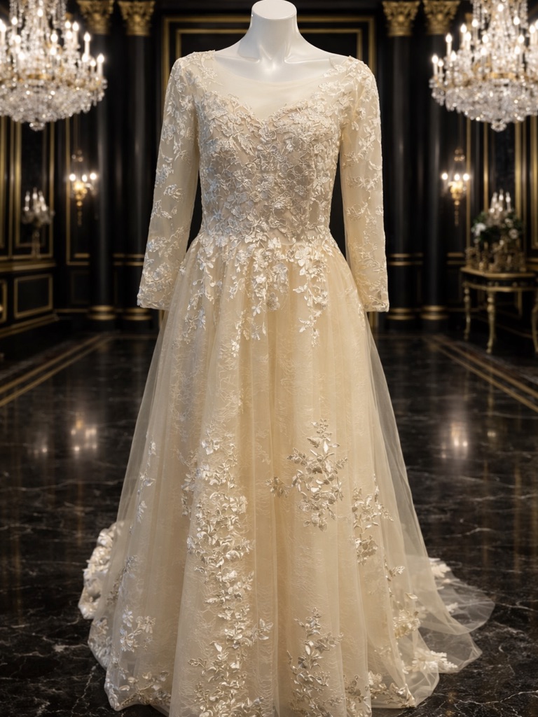 Nwot Champagne Gold Lace Ball Gown Size 10 Wedding Formal Prom Military Dress